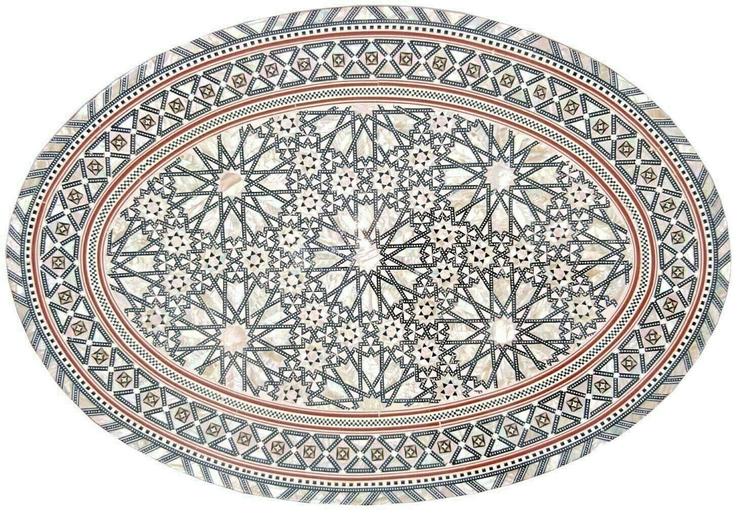 Moroccan Handmade Mother of Pearl Inlaid Coffee Side End Oval Brown Table H762047