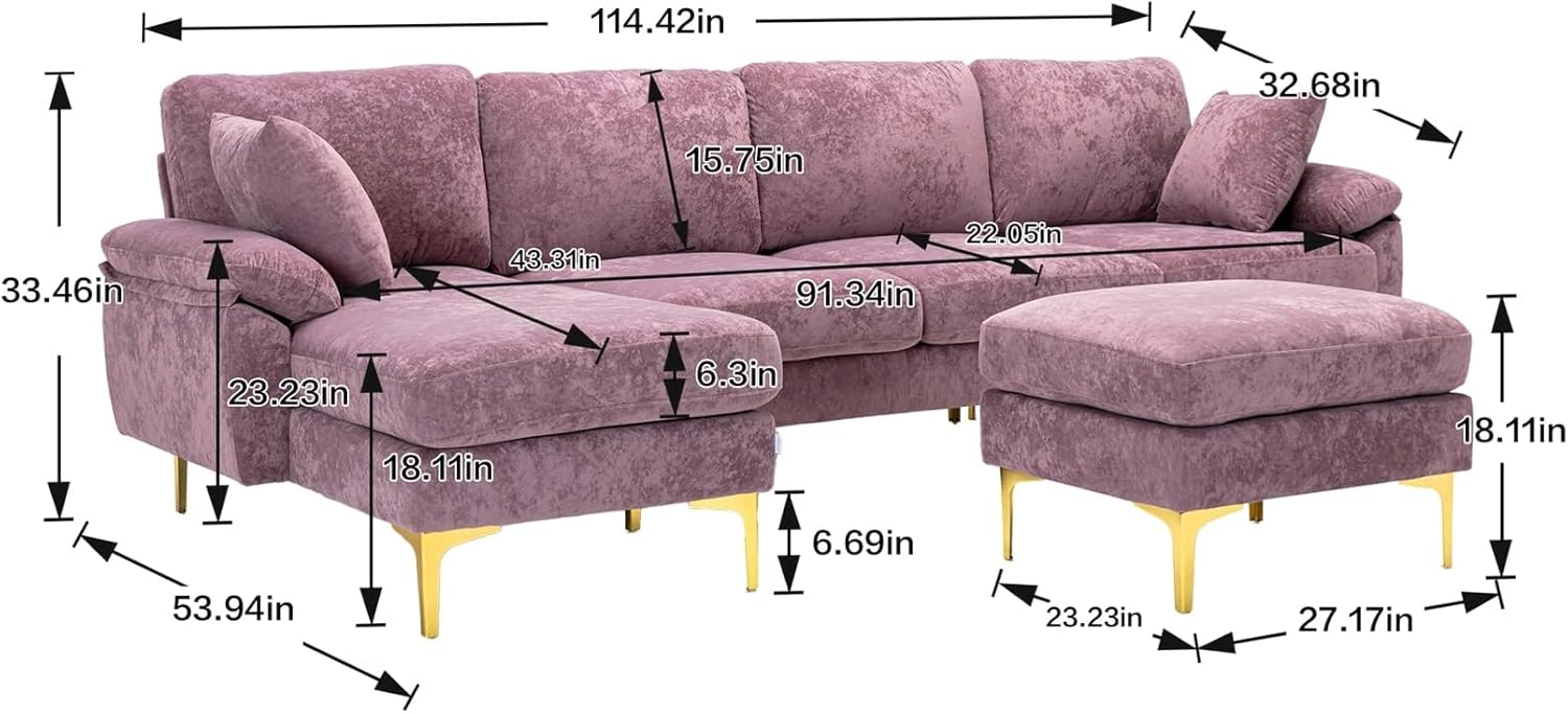 Purple Polyester U-Shape Sectional Sofa Y781594