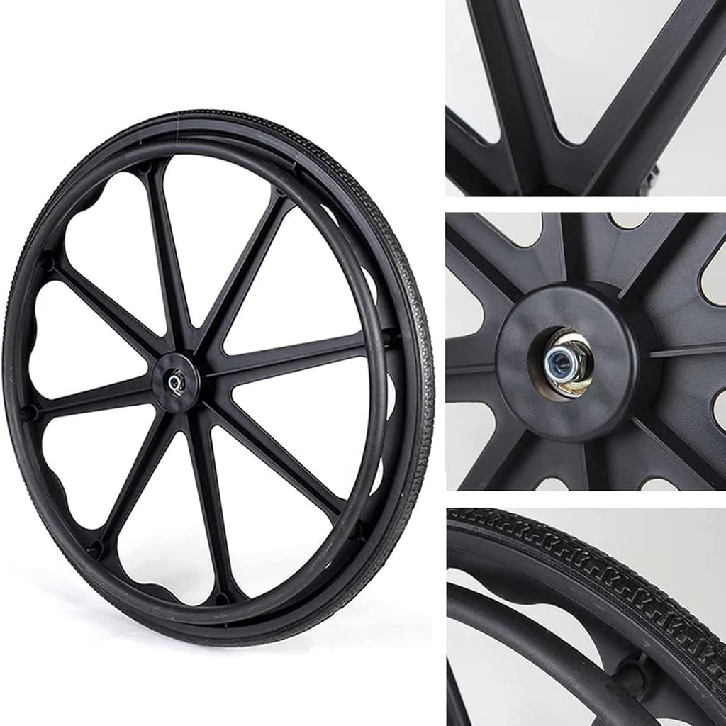 24 Inch Wheelchair Replacement Wheel, Manual Wheelchair Rear Wheel, Solid Black Tire M1615