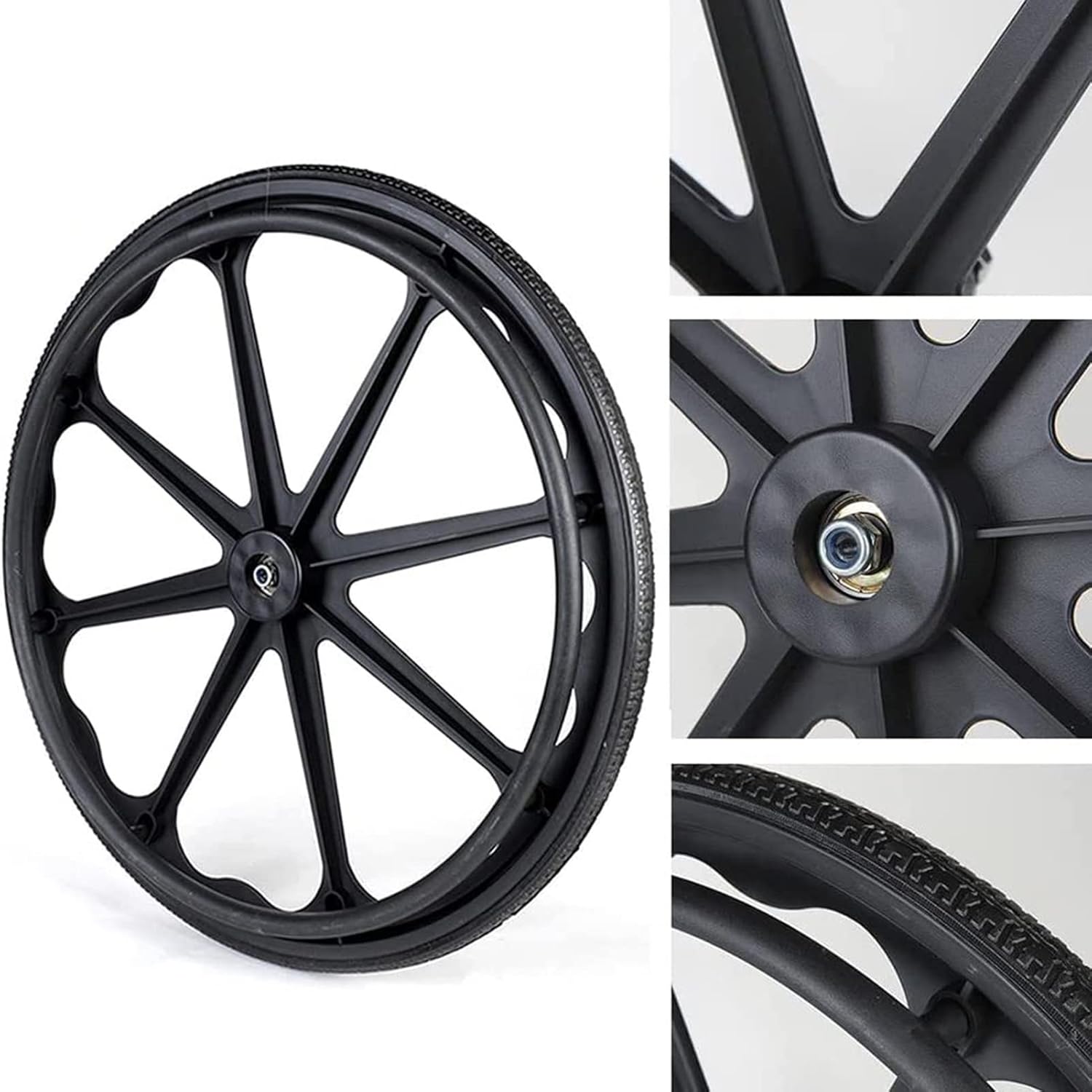 24 Inch Wheelchair Replacement Wheel, Manual Wheelchair Rear Wheel, Solid Black Tire M1615