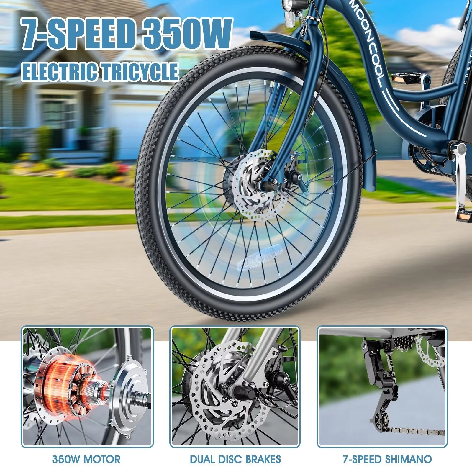 24" 350W 36V 7 Speeds Electric Tricycle with Basket Z90825