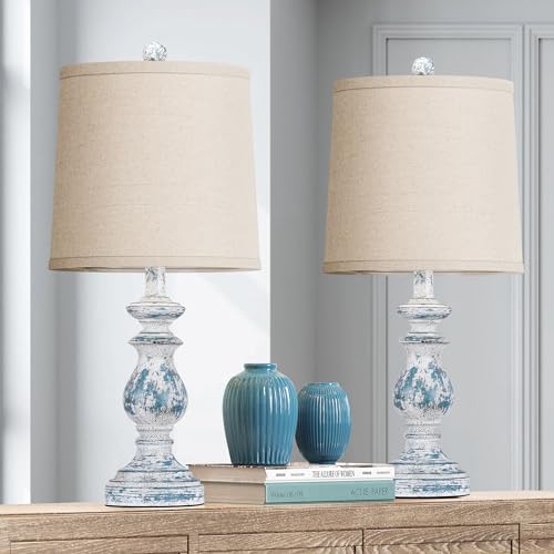 Green Table Lamp Set of 2 with Linen Shades Q536
