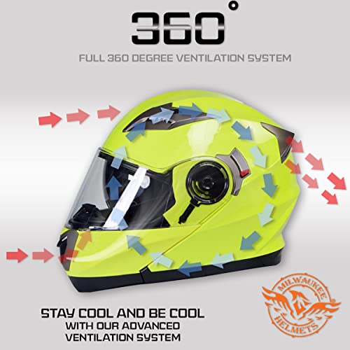Neon Yellow Motorcycle Modular Helmet with Drop Down Visor K37827