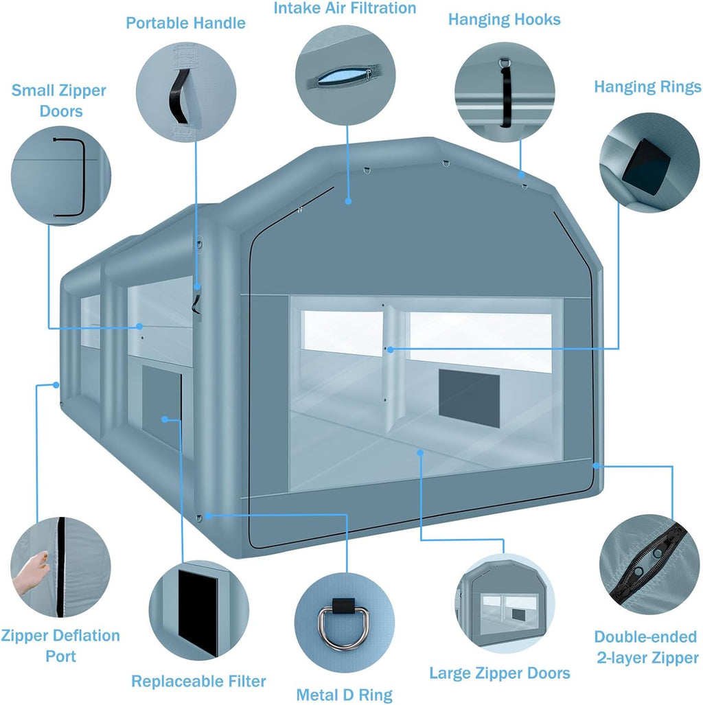 Inflatable Paint Booth 20 x 13.5 x 9.7ft Portable Spray Booth Tent with 1100W Blower Q929451