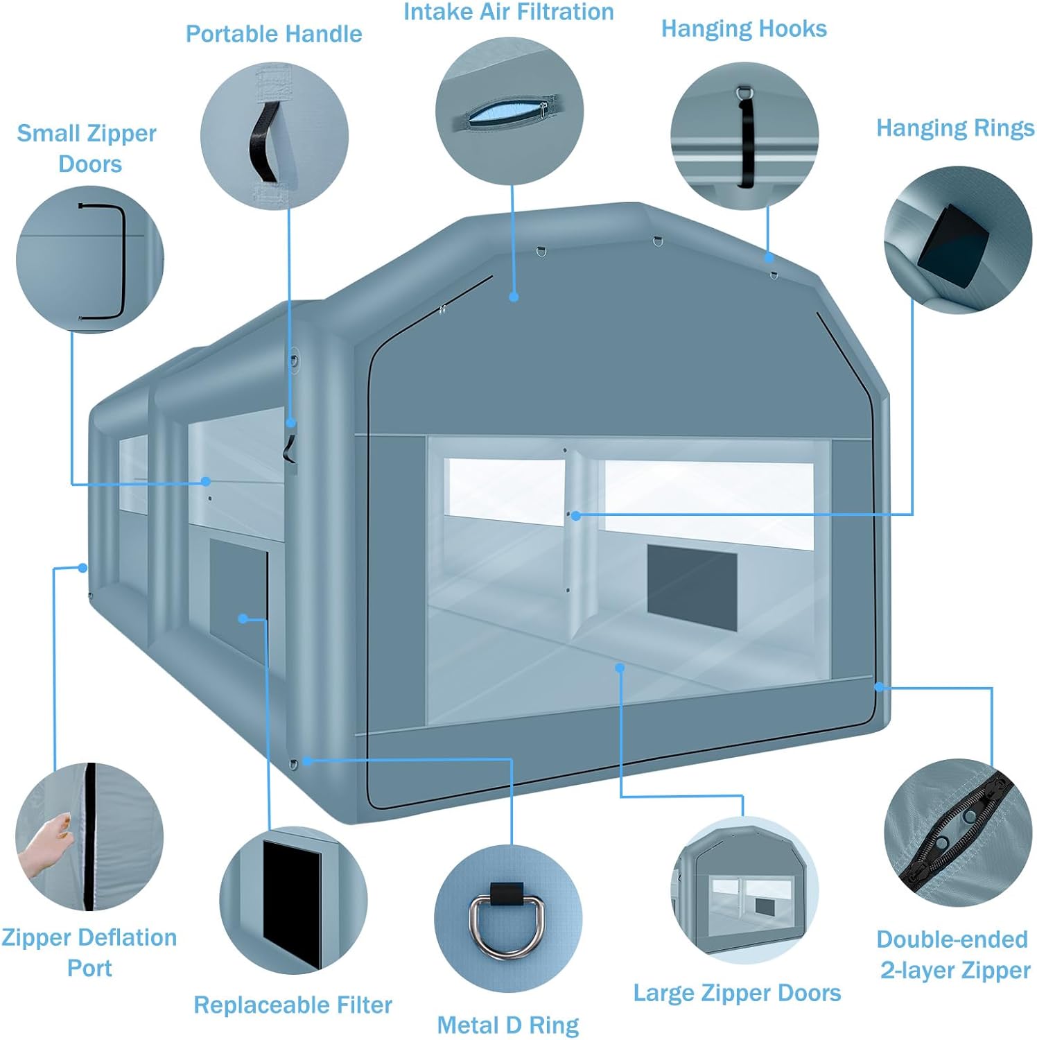Inflatable Paint Booth 20 x 13.5 x 9.7ft Portable Spray Booth Tent with 1100W Blower Q929451