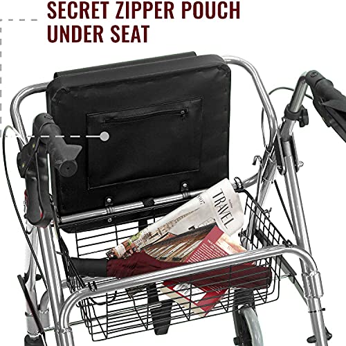 Burgundy Rollator Walker with Extra Wide Seat and Backrest E5740