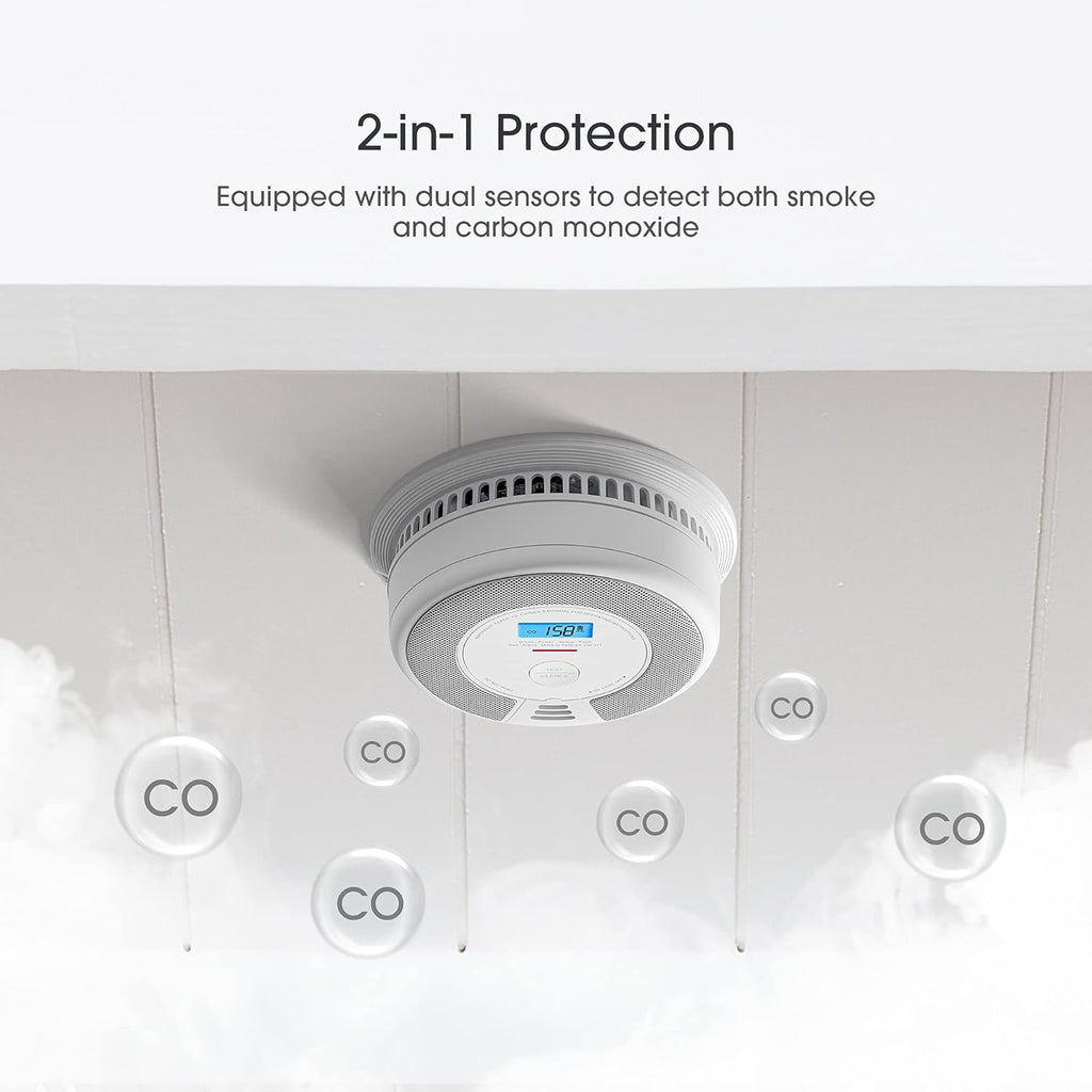 Wireless Interconnected Combination Smoke and Carbon Monoxide Detector with LCD Display, 10-Year Battery, Pack of 3 N135