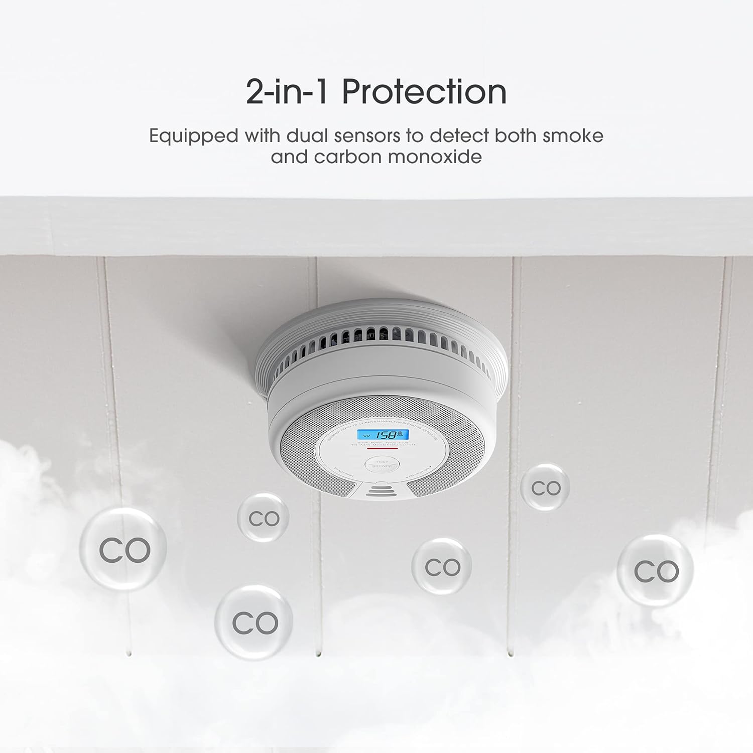 Wireless Interconnected Combination Smoke and Carbon Monoxide Detector with LCD Display, 10-Year Battery, Pack of 3 N135