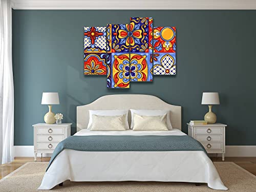 Talavera Handcrafted Ceramic Tile Canvas Wall Art Framed 4 Panel Q78966