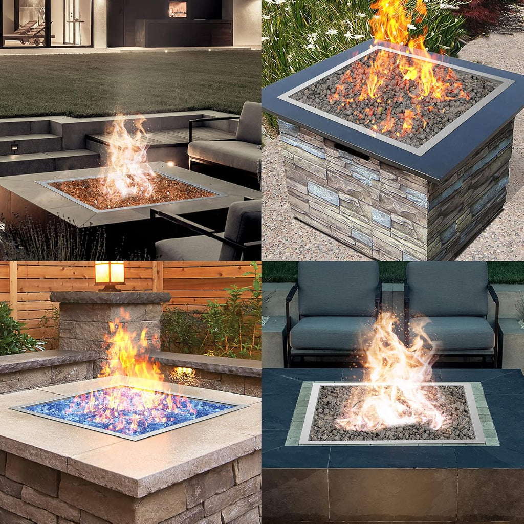 30" x 30" Square DIY Drop-in Firepit System Assembly Set with Stainless Steel Fire Pit Burner Pan, Burner Ring and Protective Cover E129623