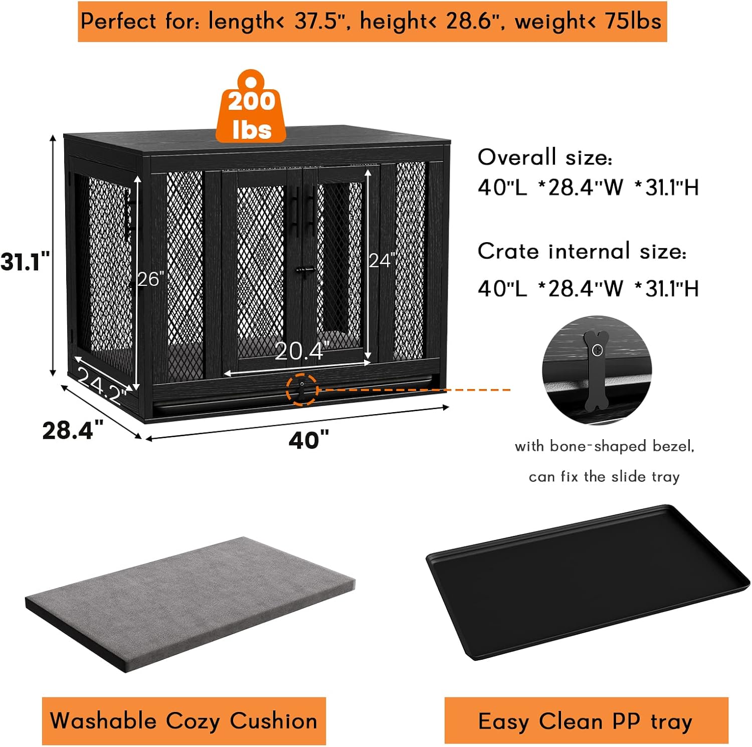 Wooden Dog Crate with Tray and Cushion S78953