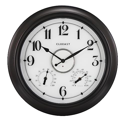 Illuminated Outdoor Clocks Waterproof 18 inch with Smart Sensor, Large Outdoor Clock with Thermometer & Hygrometer, Oil Rubbed Bronze Black H7723