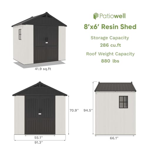 8' x 6' Plastic Outdoor Storage Shed with Floor I3745
