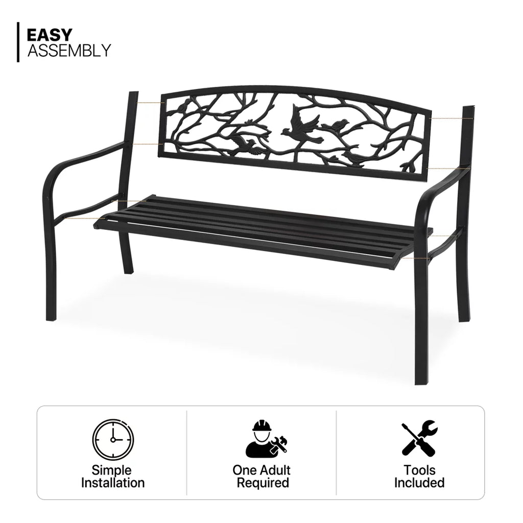 Black Cast Iron Outdoor Garden Bench with Slatted Seat J141809