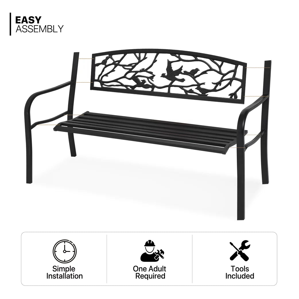 Black Cast Iron Outdoor Garden Bench with Slatted Seat J141809