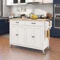 White Rolling Kitchen Island Cart with Solid Wood Top, 2 Drawers and 4 Door Cabinet T13193