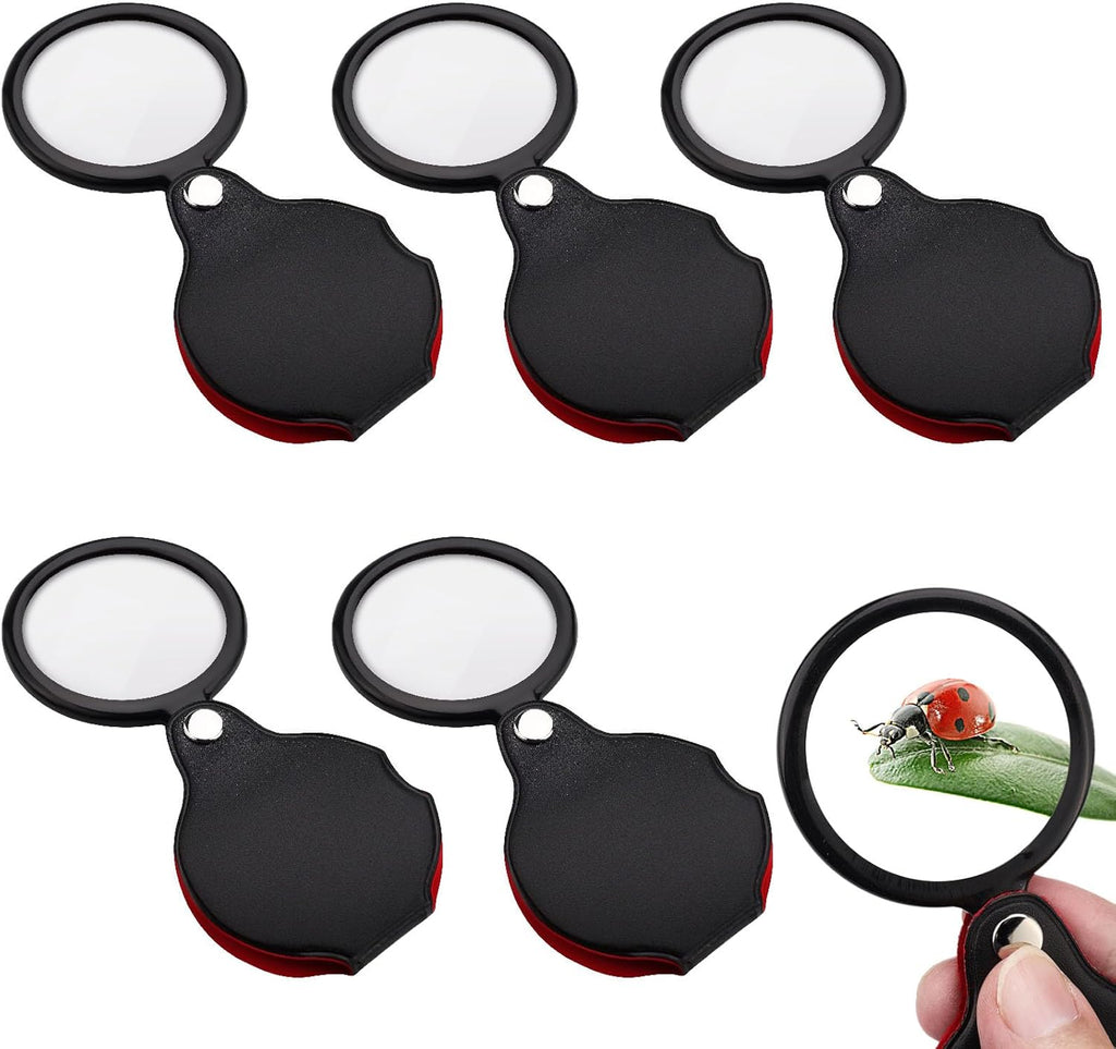5pcs 10x Mini Magnifier, 2.1" Pocket Magnifying Glass with Rotating Protective Leather Sheath G749