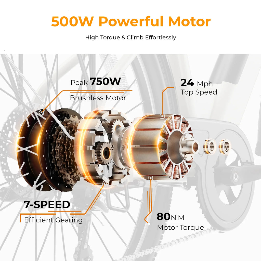 26" Electric City Cruiser Bicycle with 36V 13Ah Removable Battery, 7-Speed M63391