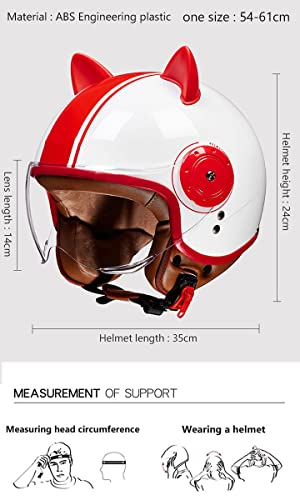 Women's Cat Ear Helmet, Open Face Retro Motorcycle Half Helmets DOT Approved Lightweight Breathable J5503