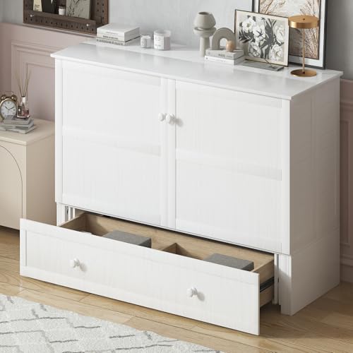 White Queen Cabinet Bed with Tri-fold Mattress Z11196