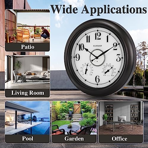 Illuminated Outdoor Clocks Waterproof 18 inch with Smart Sensor, Large Outdoor Clock with Thermometer & Hygrometer, Oil Rubbed Bronze Black H7723