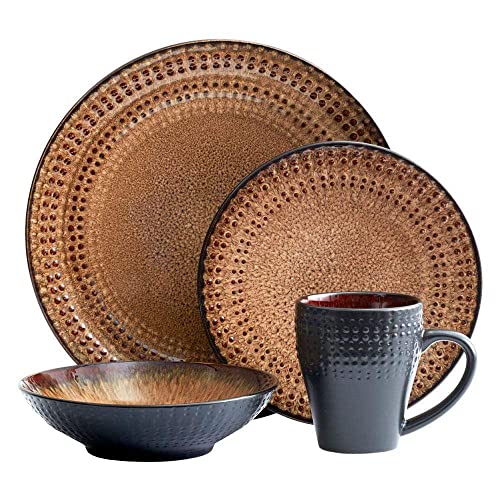 16-Piece Stoneware Dinnerware Set, Dark Brown M954693