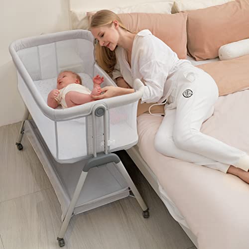 Pink Baby Bassinet Bedside Sleeper with Wheels K7311