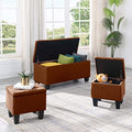 Dark Blue Linen Storage Ottoman Bench D200
