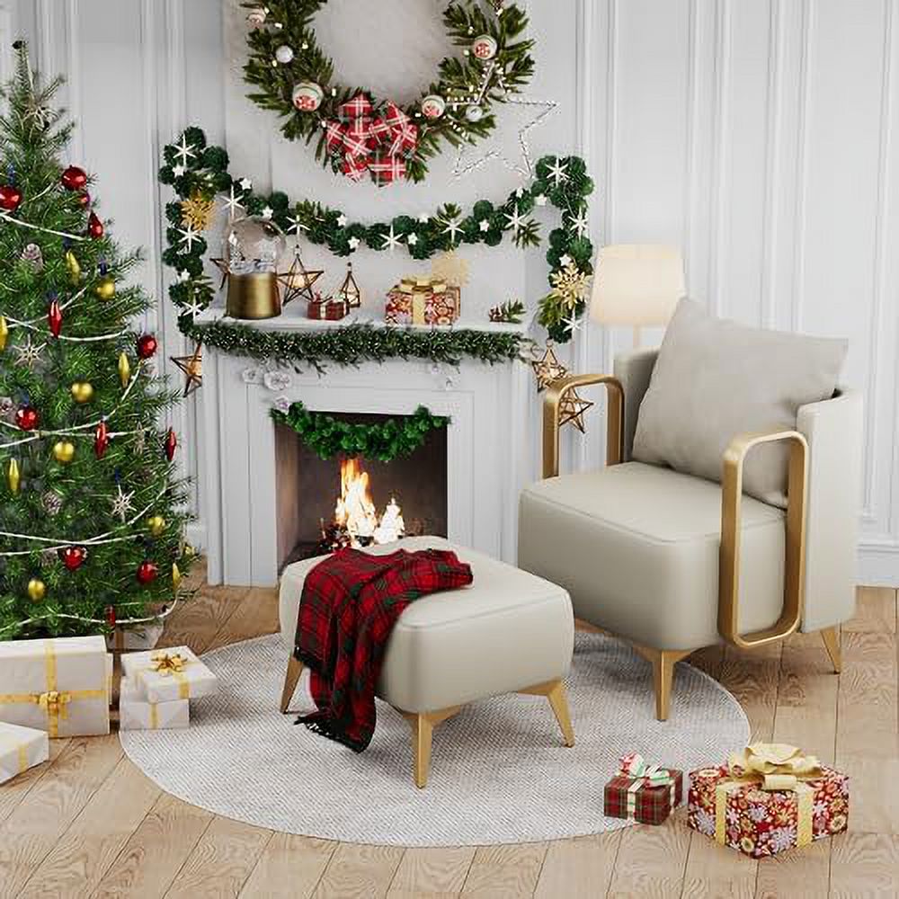 Accent Chair with Ottoman Faux Leather Single Sofa Armchair with Golden Metal Legs D434071