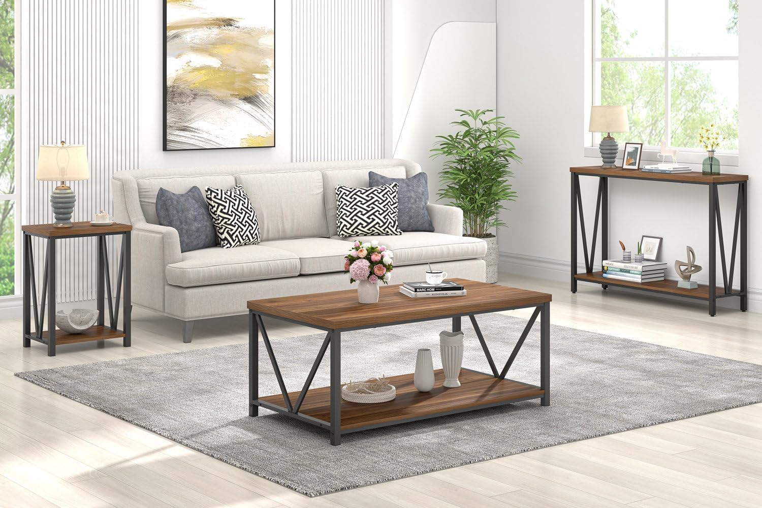 Rustic Walnut Coffee Table with Storage Shelf B1008