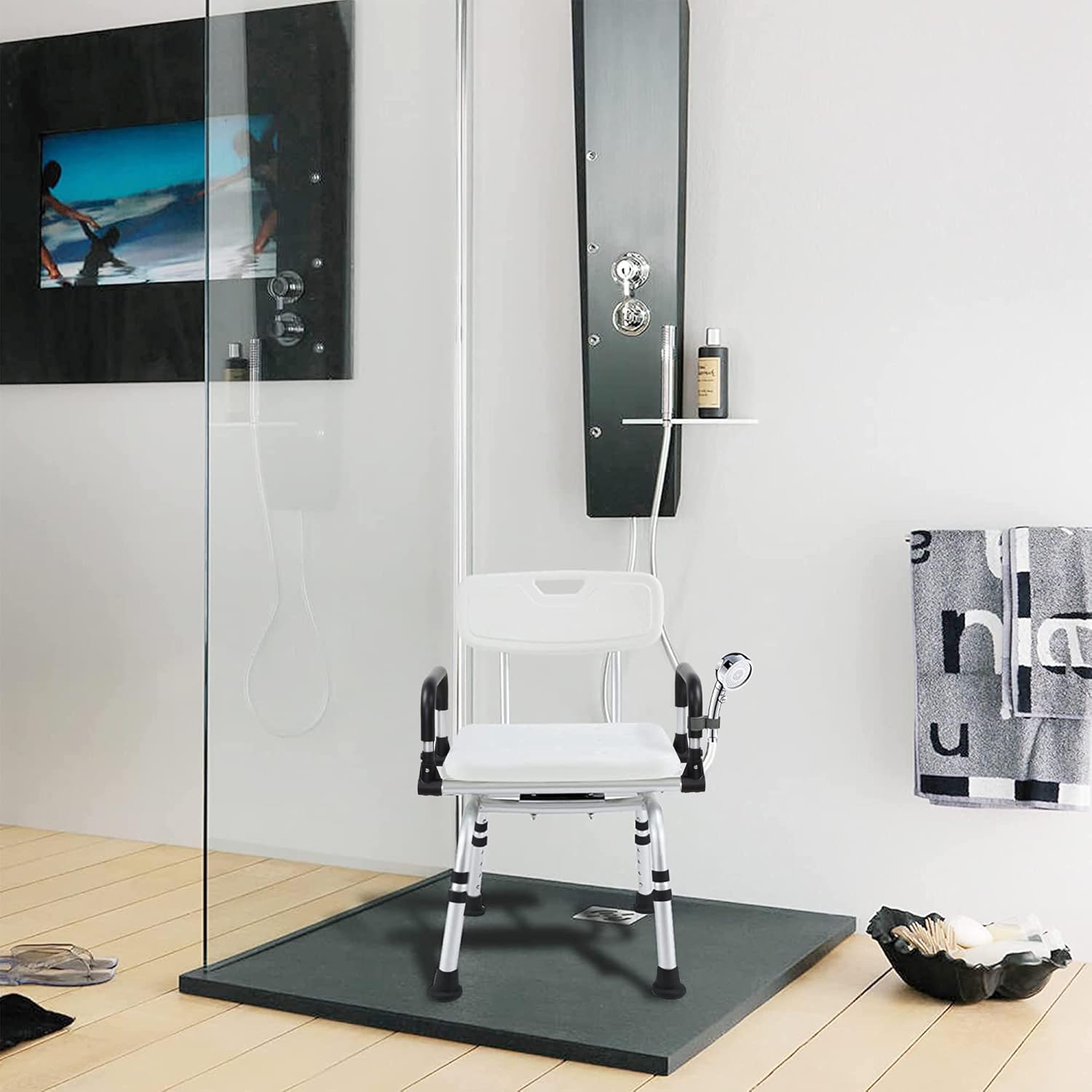 Swivel Shower Chair with Arms and Back Adjustable Bath Chair N722389