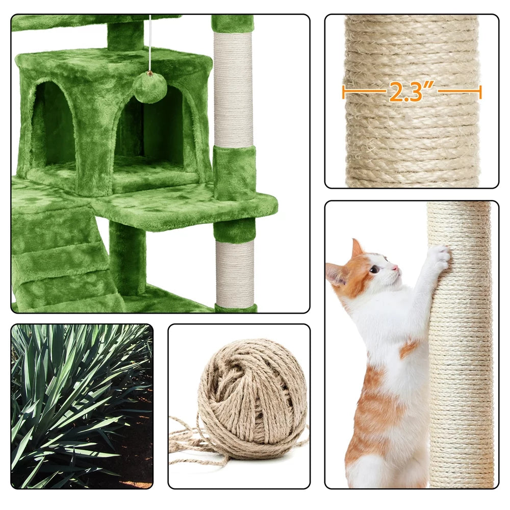 Green 54" Cat Tree with 2 Condos V496