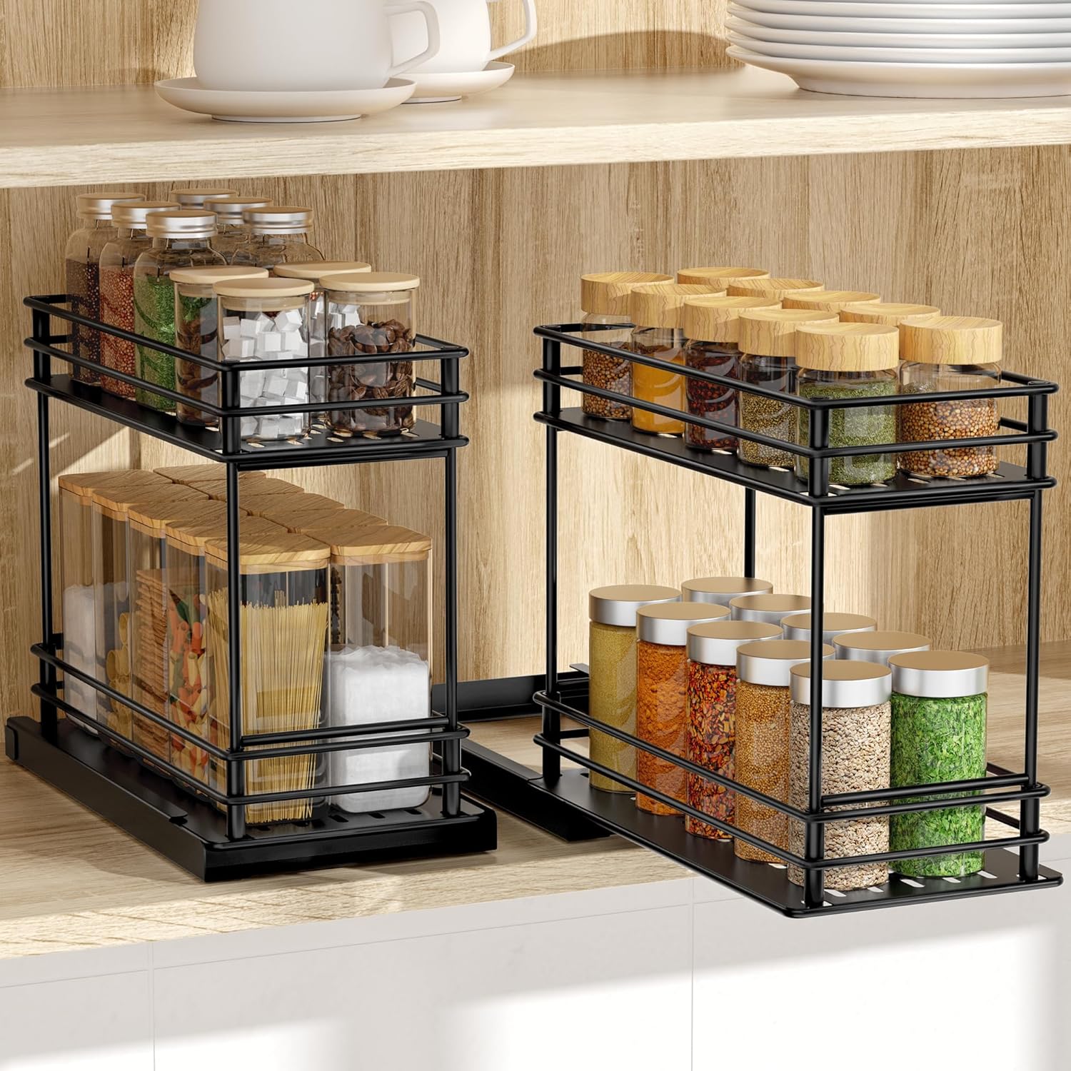 2-Pack 2-Tier Pull Out Spice Rack Organizer, 5.3''W x 10.4''D x 8.9''H R639972