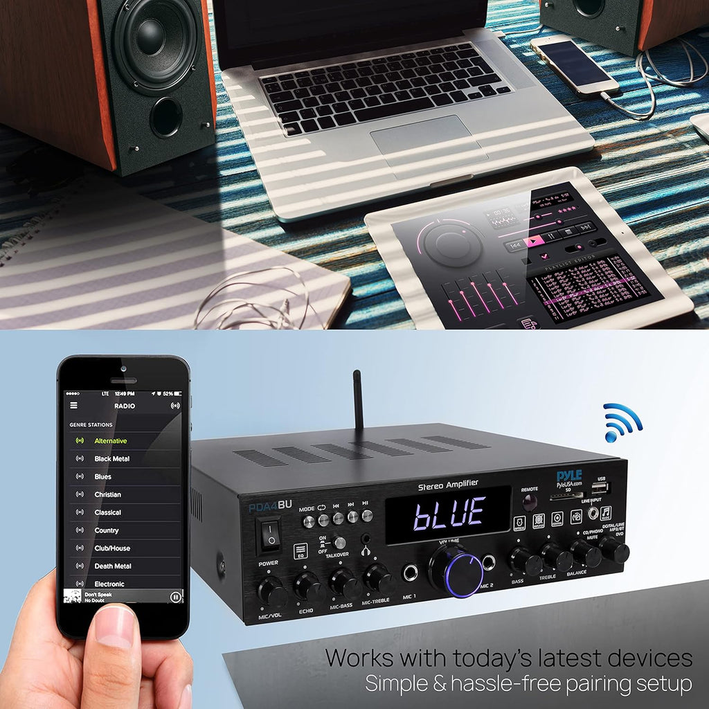 Wireless Bluetooth Home Stereo Amplifier 200 Watt Power Amplifier Home Audio Receiver J4779