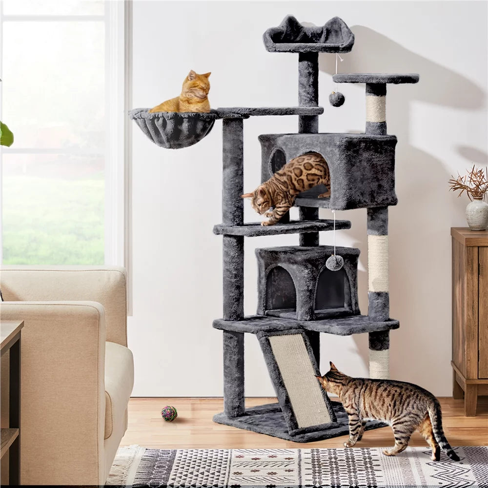 54" Double Condo Cat Tree with Scratching Post Tower, Dark Gray M842