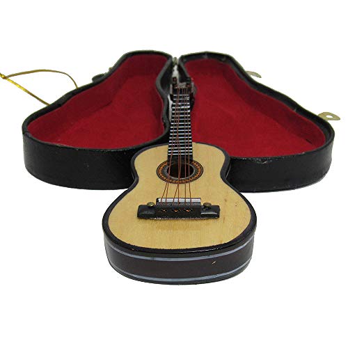 Wooden Guitar Christmas Ornament Acoustic Instrument with Case Holiday Tree Decoration V16407
