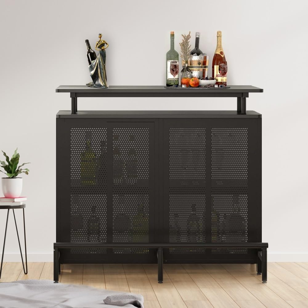 Industrial 3-Tier Liquor Bar Table with Stemware Rack L7310