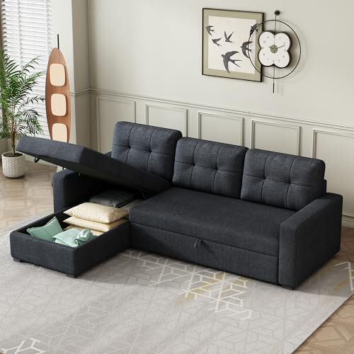 L-Shape Reversible Sectional Sleeper Sofa Bed with Storage Chaise Z9733