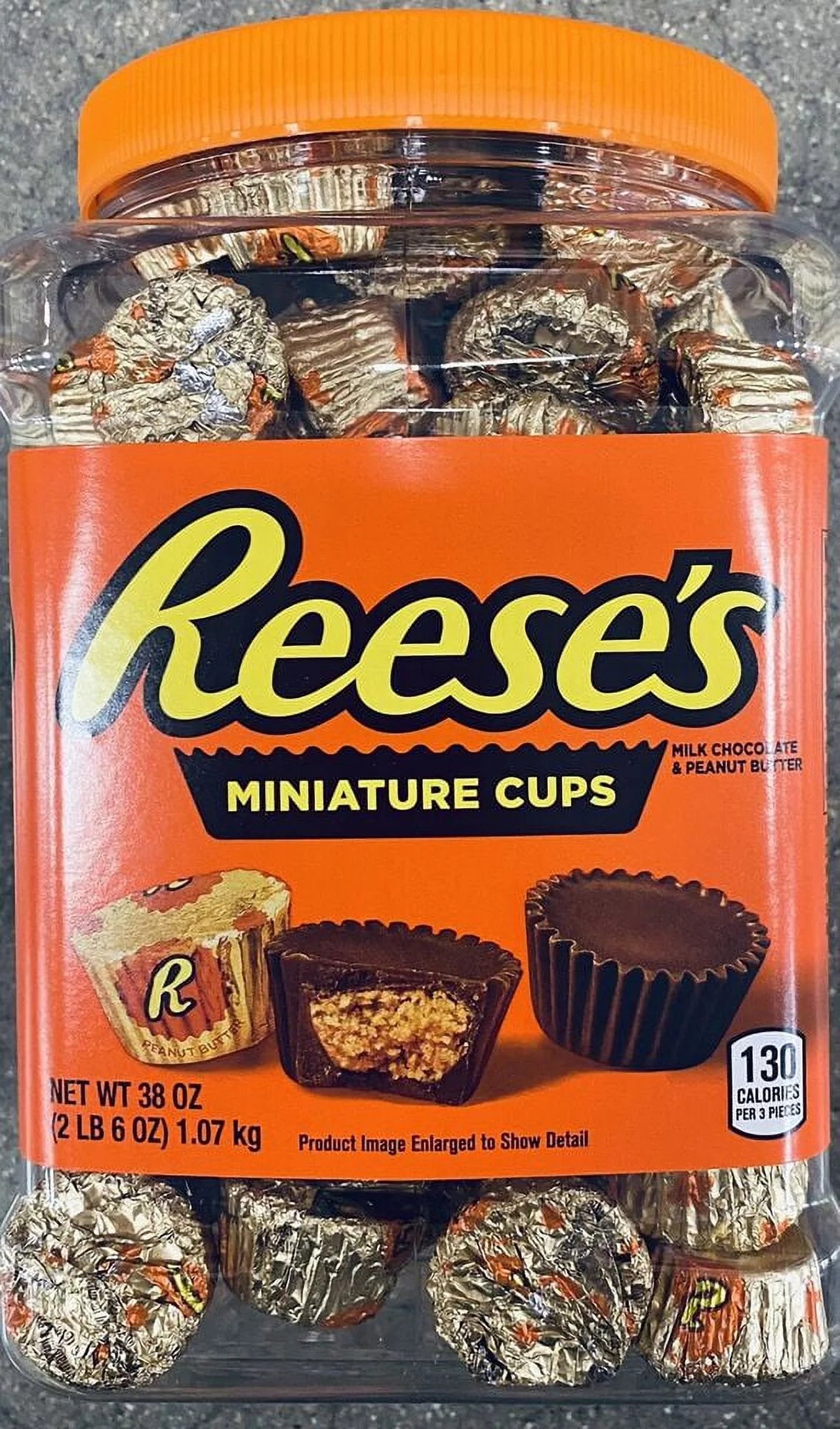 2 Packs Reese's Miniatures Milk Chocolate Peanut Butter Cups 38 Oz Each Tub U828