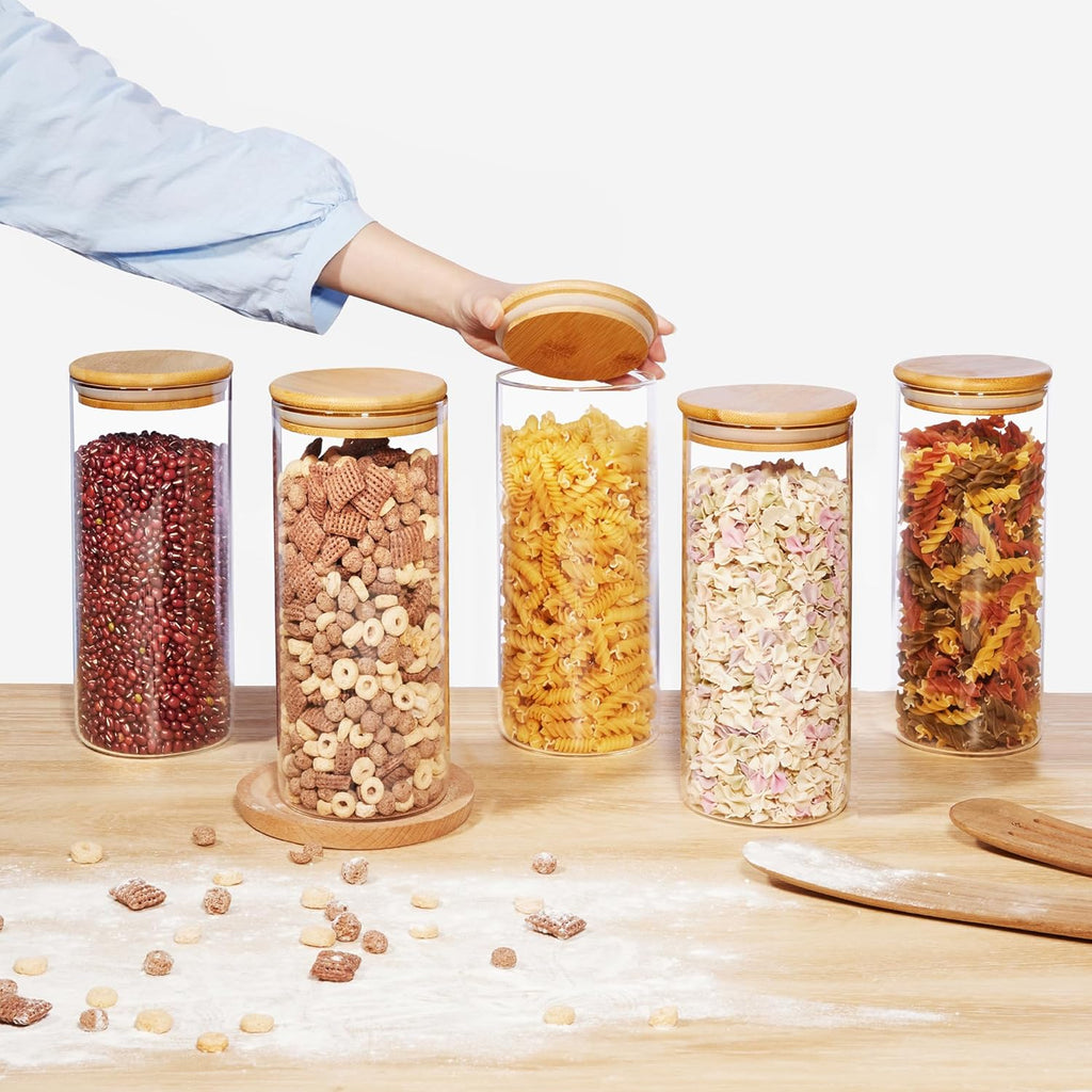8 Pack 30oz Glass Food Storage Jars with Airtight Bamboo Wooden Lids V631568