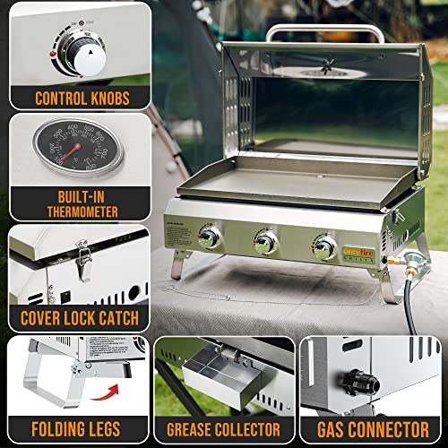 3-Burner Portable Propane Gas Griddle with Foldable Cart V1805