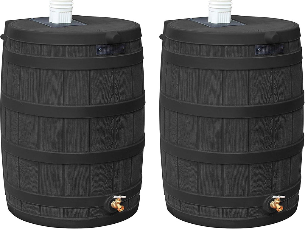 40 Gallon Black Plastic Rain Water Storage Barrel Drum with Brass Spigot (2 Pack) V336330