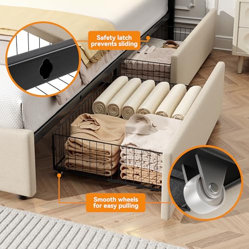 Beige Queen Bed Frame with 4 Storage Drawers B897