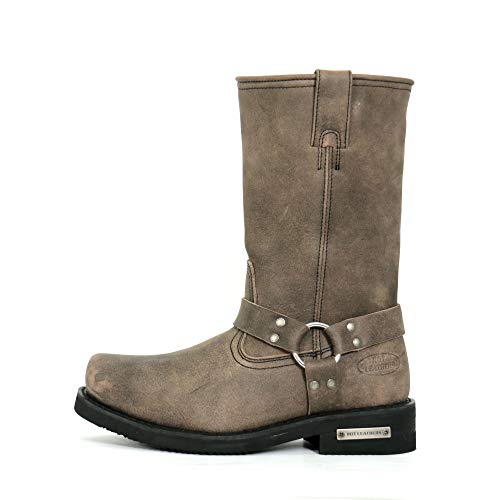 Stone Wash Brown 11-inch Tall Harness Leather Boots S35137