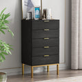 Black 5 Drawer Wood Dresser with Gold Metal Legs H285