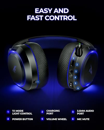 Wireless Gaming Headset with 7.1 Surround Sound, Bluetooth 5.4, Noise Canceling Mic B9224
