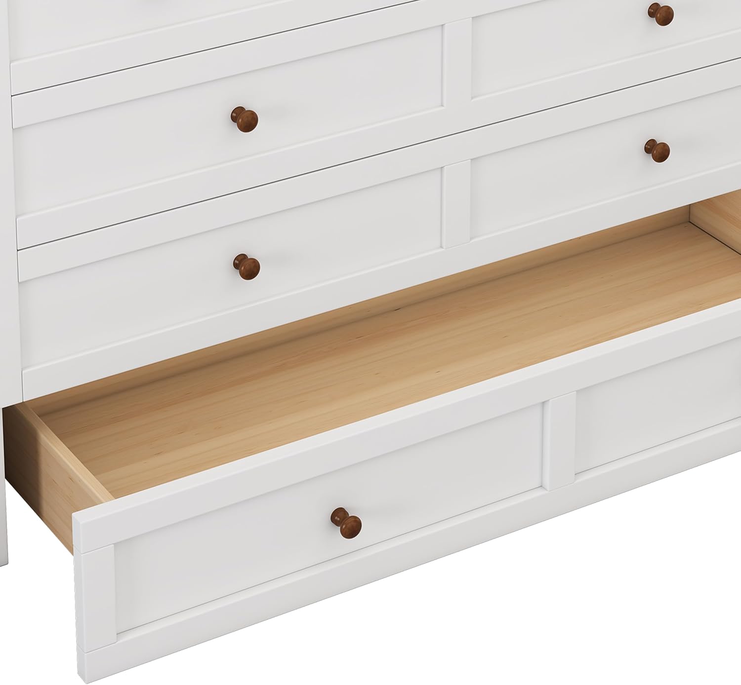 White+Walnut Full Size Murphy Bed with Large Drawer W2039