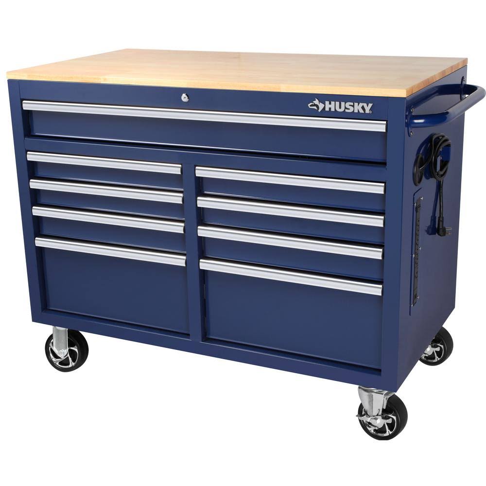 Gloss Blue 9-Drawer Tool Chest Mobile Workbench with Hardwood Top V9252