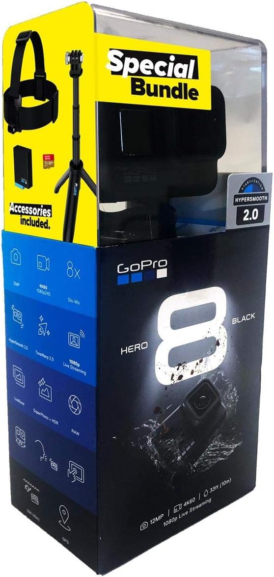 HERO8 Black Camera with Shorty, Head Strap, 32GB SD Card, 2 Rechargeable Batteries M475966