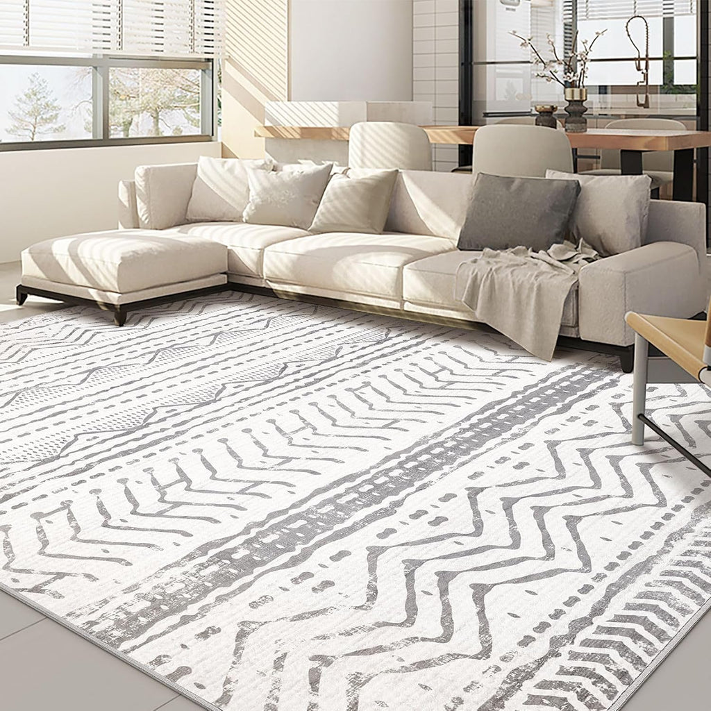 Grey 9x12 Machine Washable Area Rug B51674